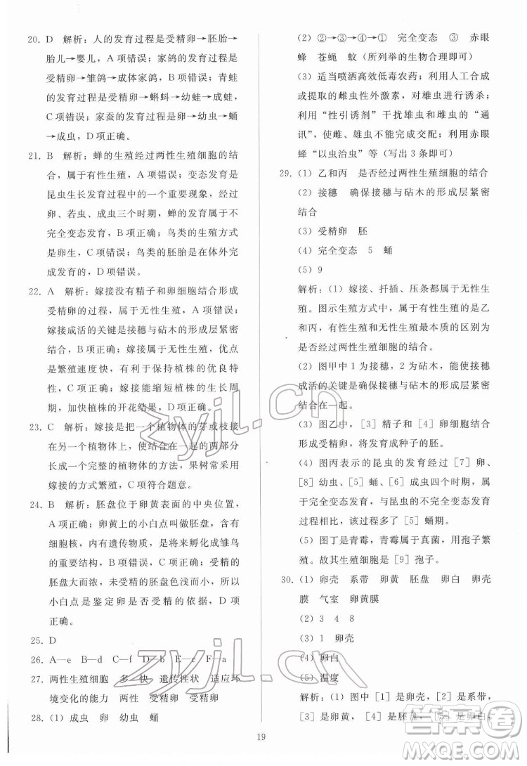 人民教育出版社2022同步輕松練習(xí)生物學(xué)八年級下冊人教版答案