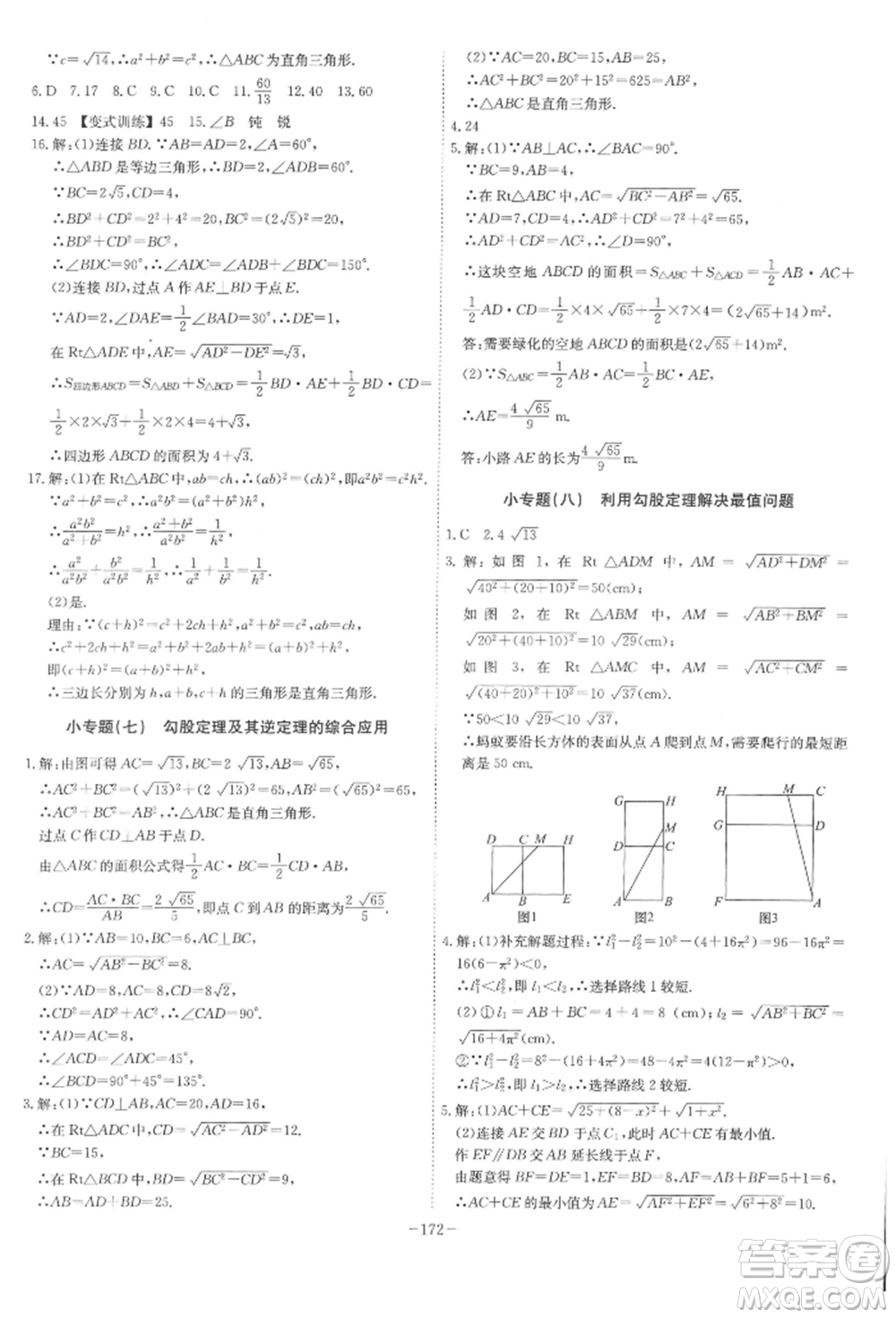 安徽師范大學(xué)出版社2022課時(shí)A計(jì)劃八年級(jí)下冊(cè)數(shù)學(xué)滬科版參考答案