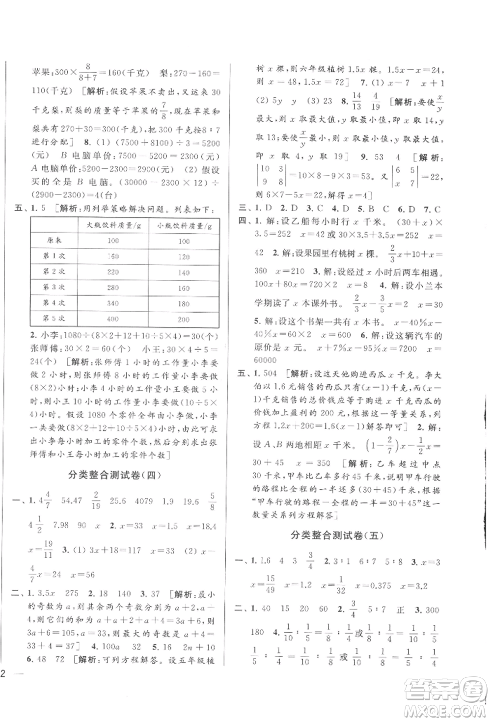 北京教育出版社2022亮點(diǎn)給力大試卷六年級(jí)下冊(cè)數(shù)學(xué)江蘇版參考答案