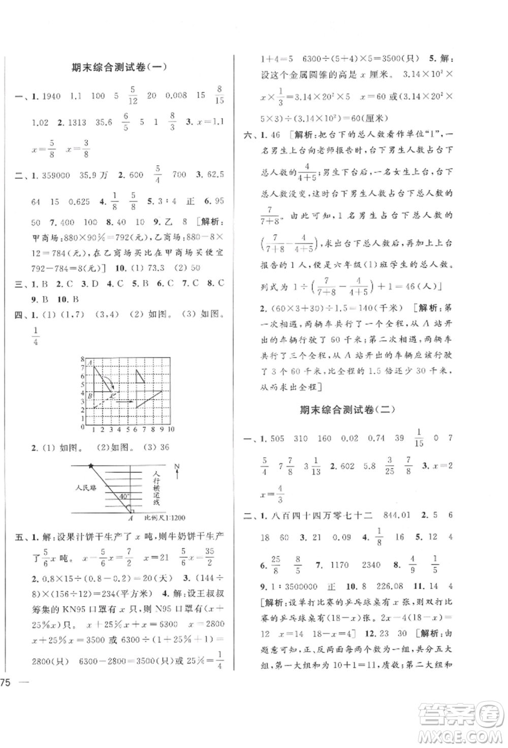 北京教育出版社2022亮點(diǎn)給力大試卷六年級(jí)下冊(cè)數(shù)學(xué)江蘇版參考答案