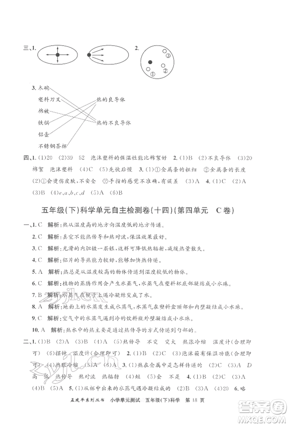 浙江工商大學出版社2022孟建平系列小學單元測試五年級下冊科學教科版參考答案