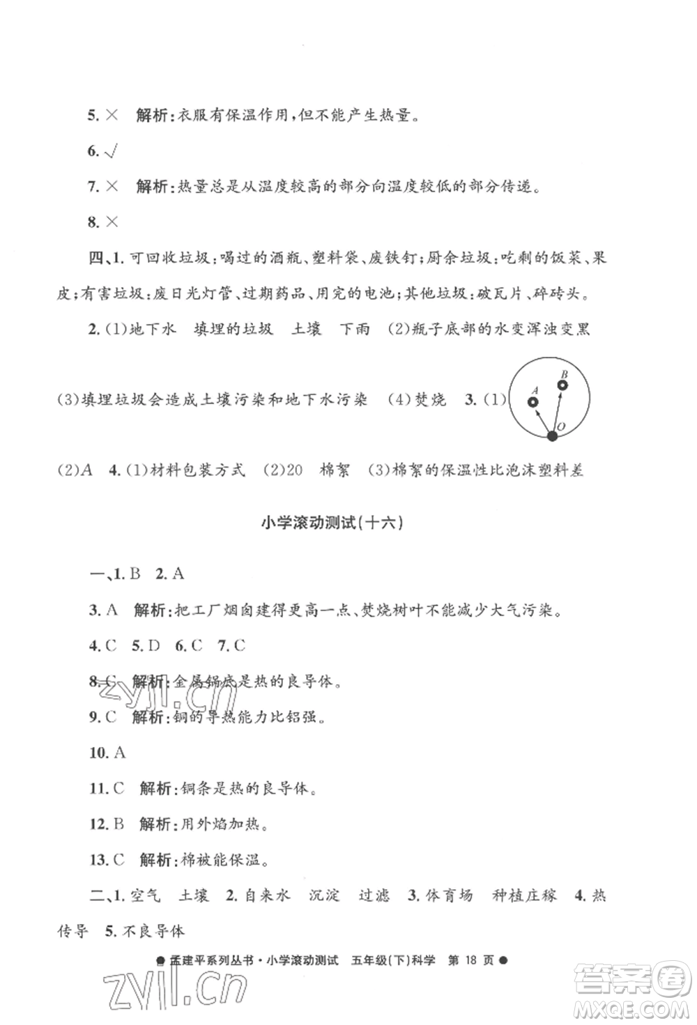 浙江工商大學(xué)出版社2022孟建平系列小學(xué)滾動(dòng)測試五年級(jí)下冊(cè)科學(xué)教科版參考答案