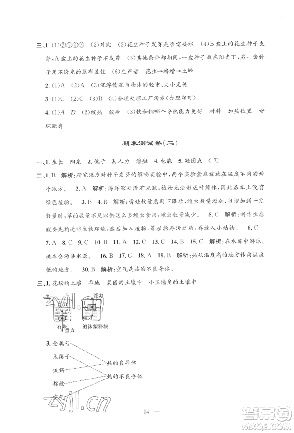 河海大學(xué)出版社2022孟建平系列課時(shí)精練五年級(jí)下冊(cè)科學(xué)教科版參考答案