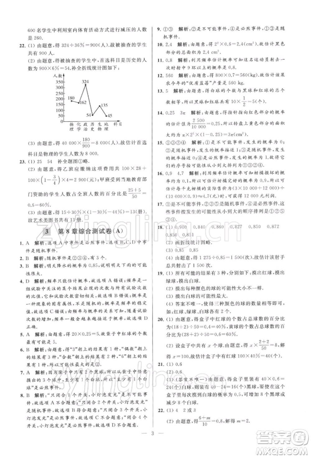 云南美術出版社2022亮點給力大試卷八年級下冊數(shù)學蘇科版參考答案