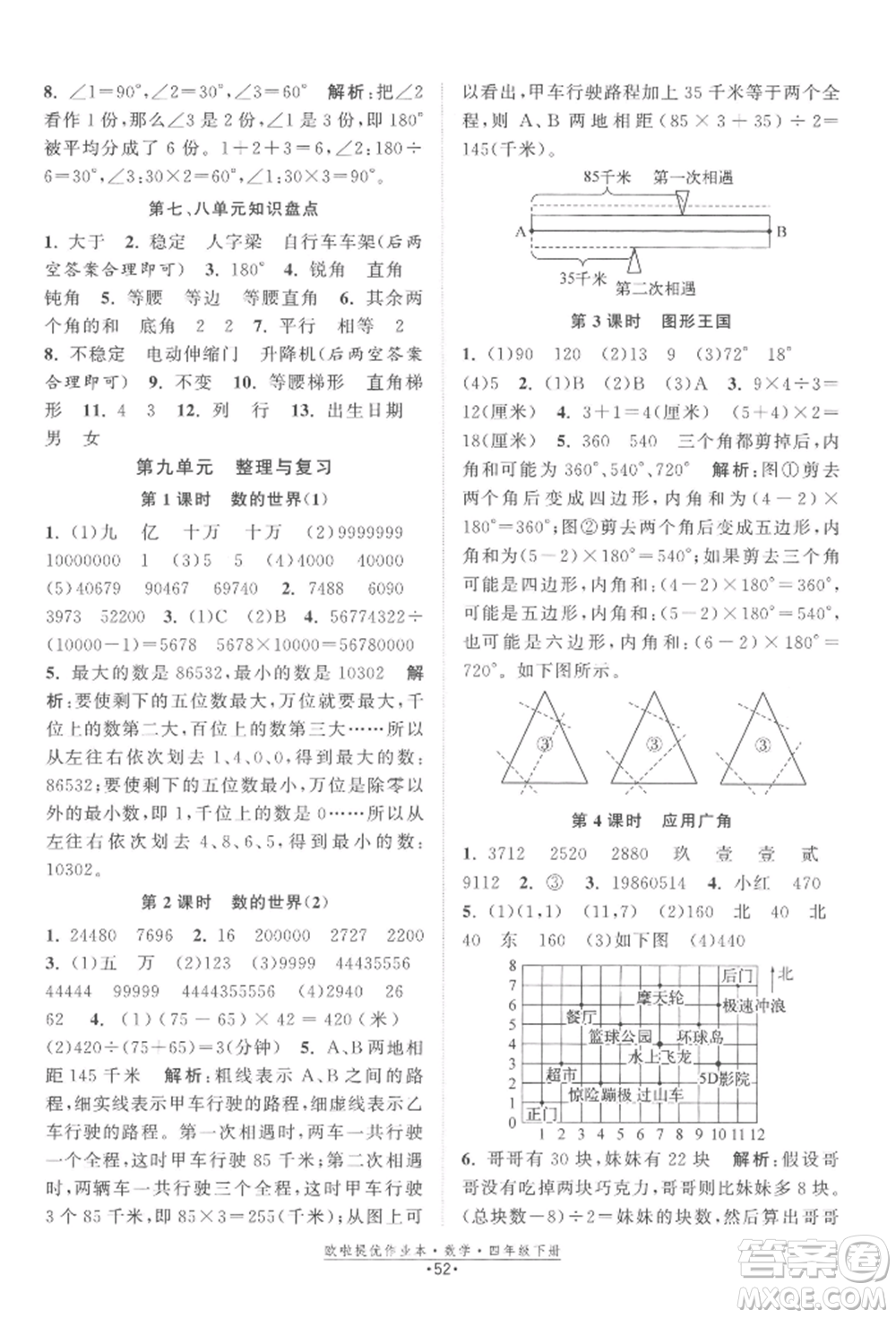 江蘇鳳凰美術(shù)出版社2022歐拉提優(yōu)作業(yè)本四年級(jí)數(shù)學(xué)下冊(cè)蘇教版參考答案