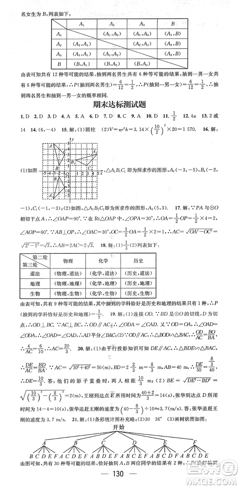 江西教育出版社2022名師測(cè)控九年級(jí)數(shù)學(xué)下冊(cè)HK滬科版答案