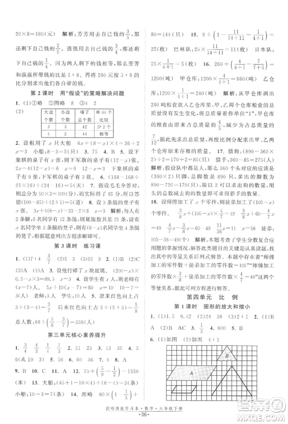 江蘇鳳凰美術(shù)出版社2022歐拉提優(yōu)作業(yè)本六年級數(shù)學(xué)下冊蘇教版參考答案