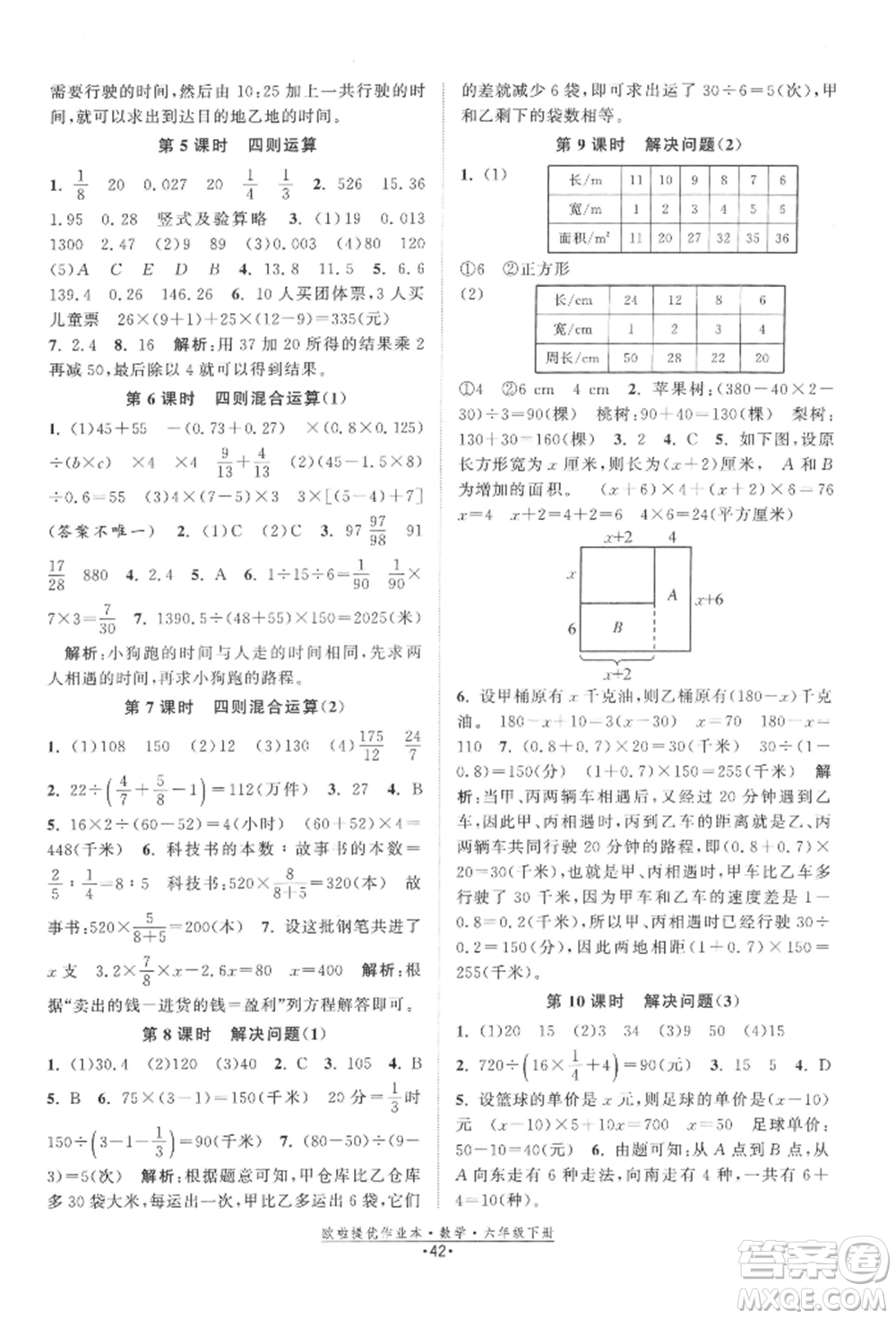 江蘇鳳凰美術(shù)出版社2022歐拉提優(yōu)作業(yè)本六年級數(shù)學(xué)下冊蘇教版參考答案