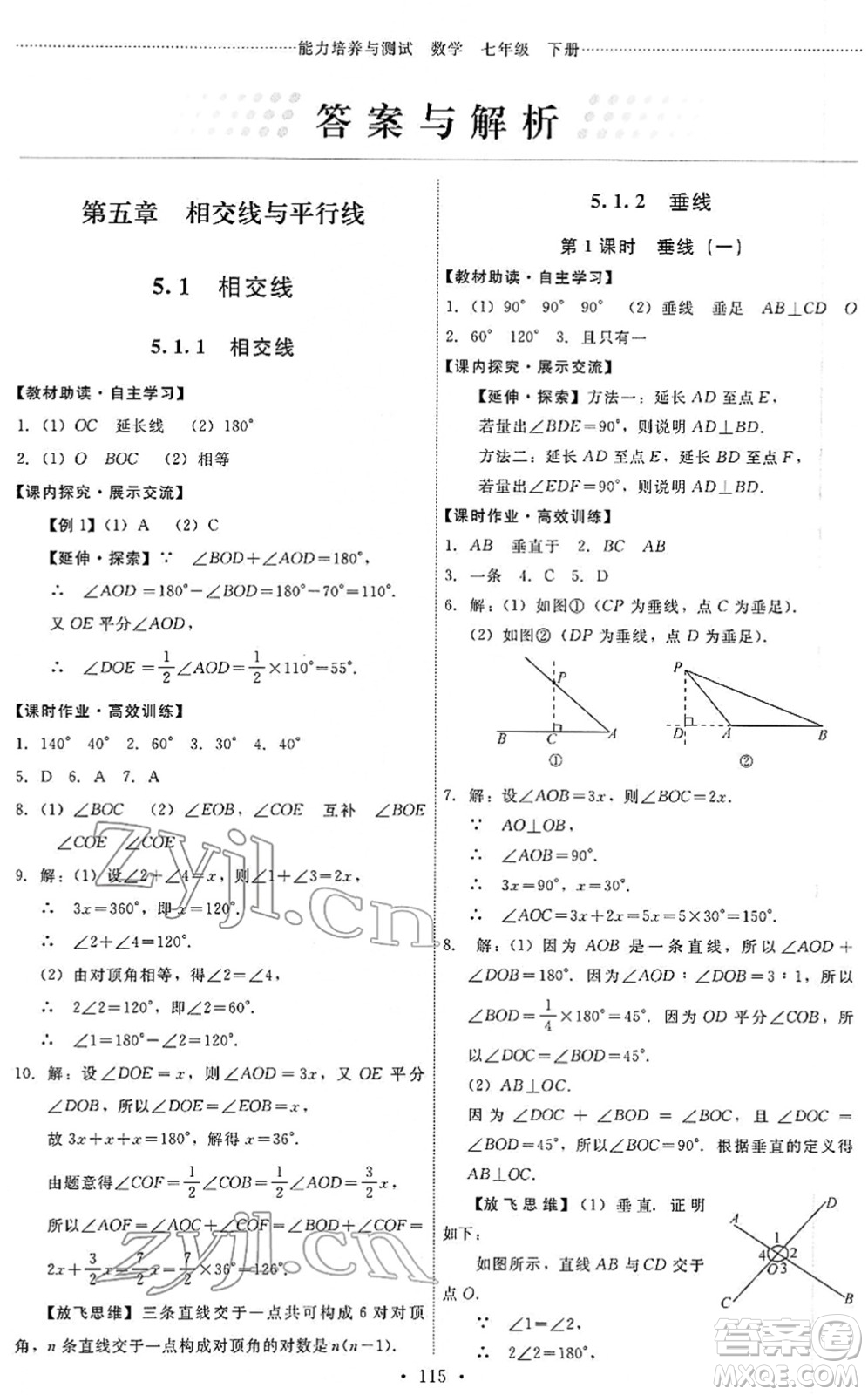 人民教育出版社2022能力培養(yǎng)與測試七年級數(shù)學(xué)下冊人教版答案