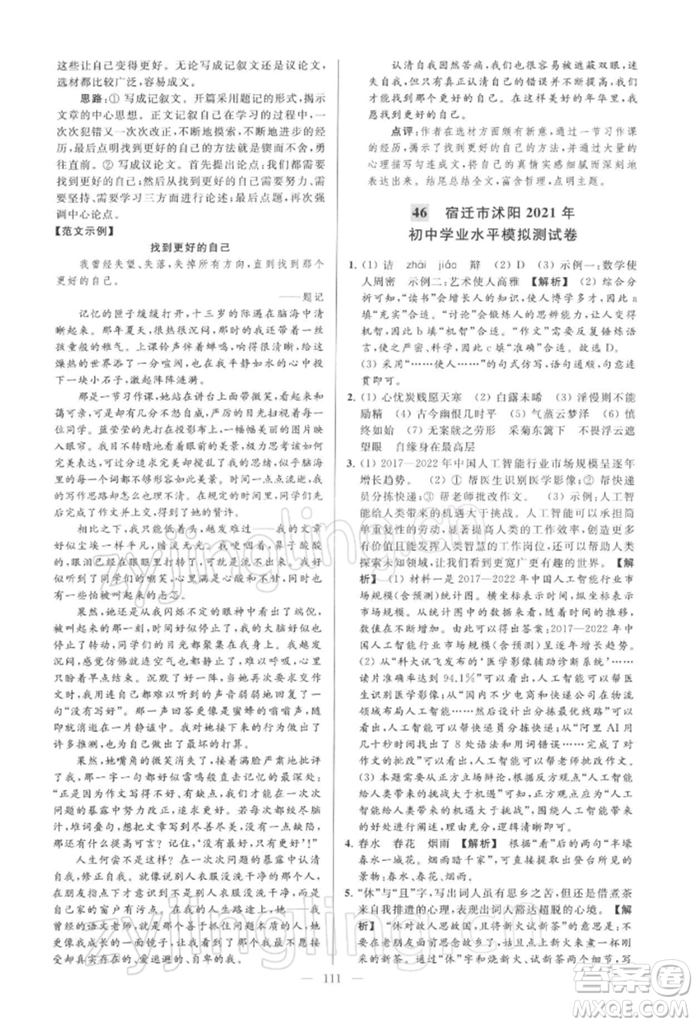 云南美術(shù)出版社2022亮點給力大試卷九年級下冊語文人教版參考答案