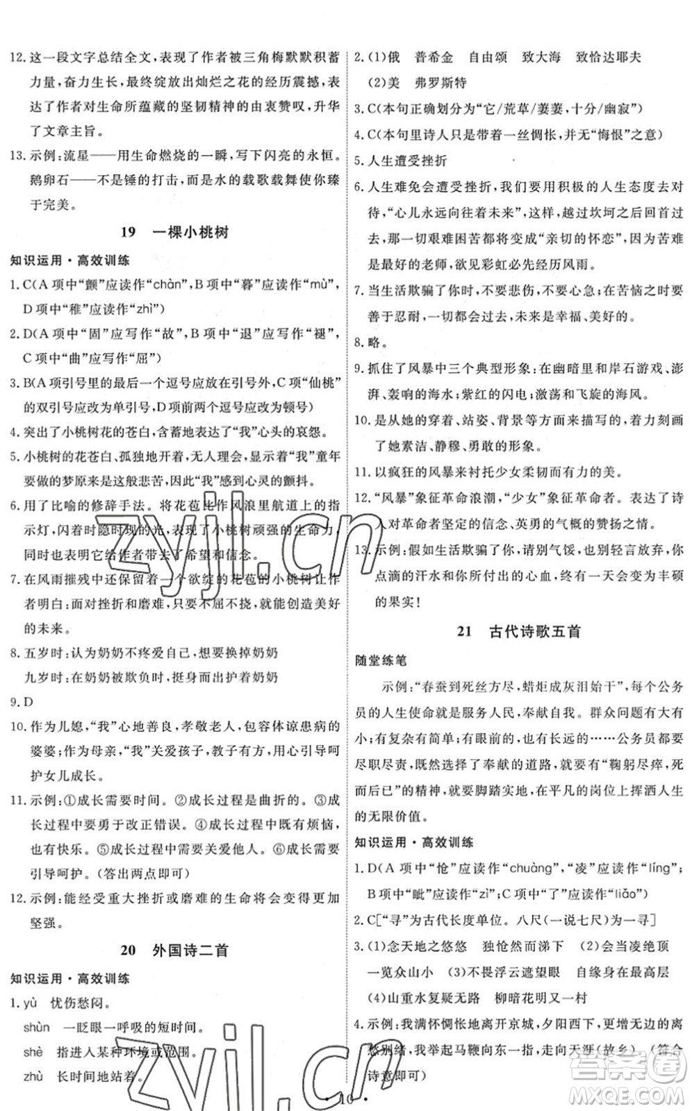 人民教育出版社2022能力培養(yǎng)與測試七年級語文下冊人教版答案