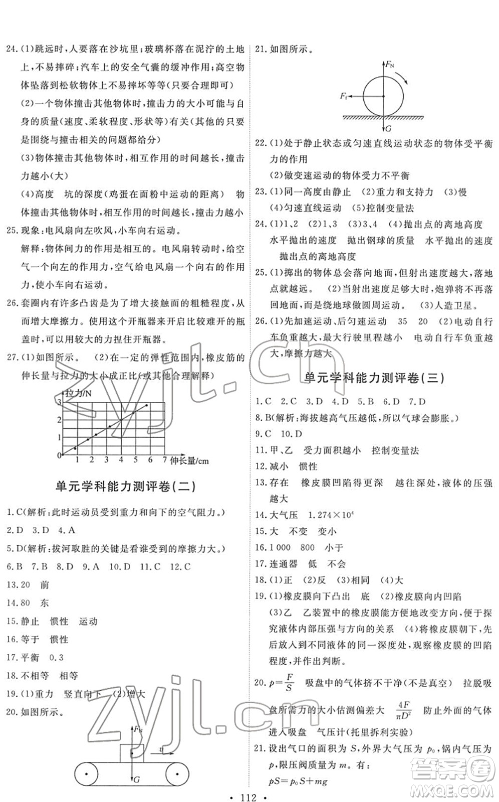 教育科學(xué)出版社2022能力培養(yǎng)與測(cè)試八年級(jí)物理下冊(cè)教科版答案