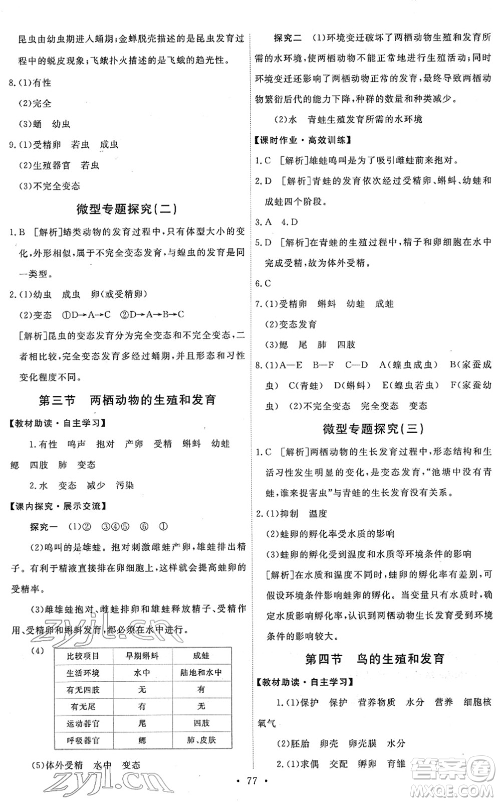 人民教育出版社2022能力培養(yǎng)與測(cè)試八年級(jí)生物下冊(cè)人教版答案