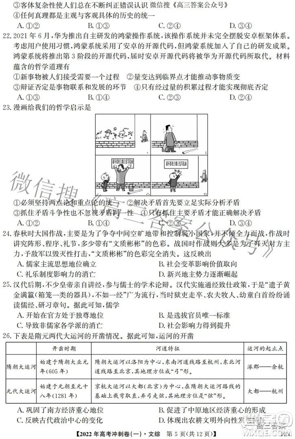 2022年高考沖刺卷一文科綜合試題及答案