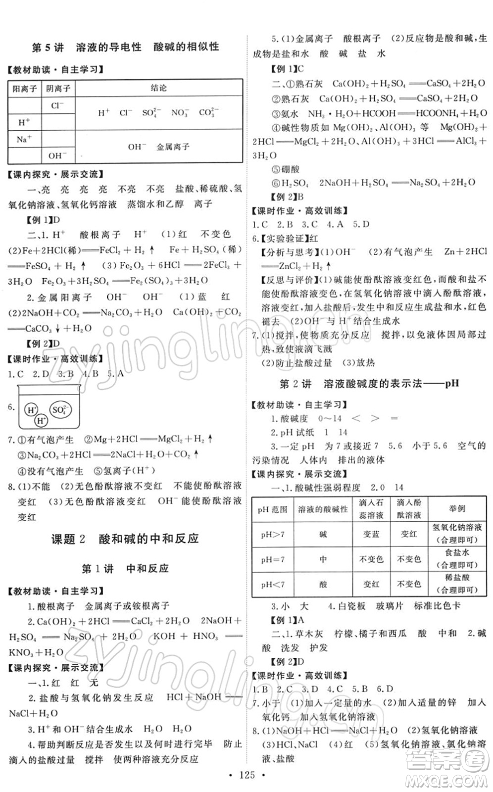 人民教育出版社2022能力培養(yǎng)與測試九年級化學(xué)下冊人教版答案