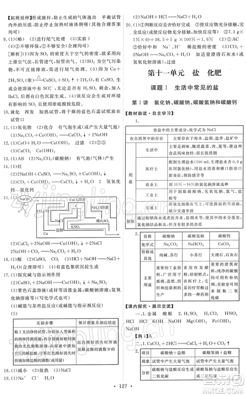 人民教育出版社2022能力培養(yǎng)與測試九年級化學(xué)下冊人教版答案