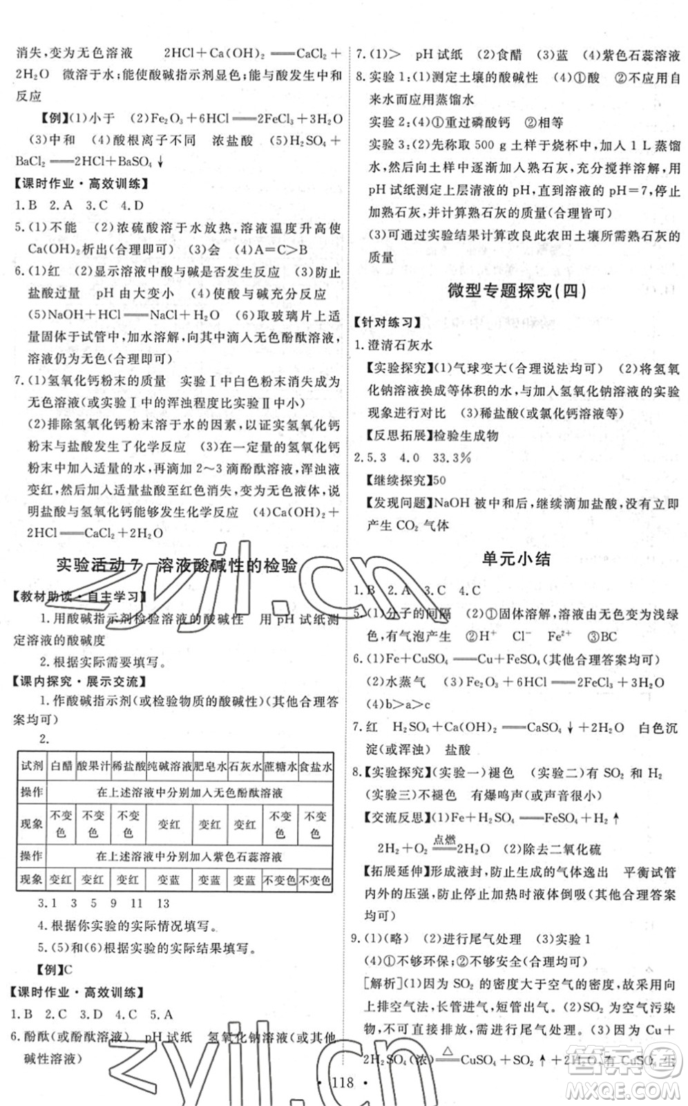 人民教育出版社2022能力培養(yǎng)與測試九年級化學下冊人教版湖南專版答案