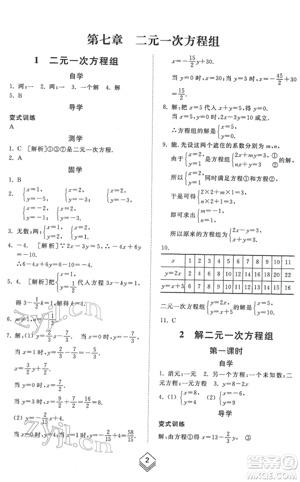 山東人民出版社2022綜合能力訓(xùn)練七年級(jí)數(shù)學(xué)下冊(cè)魯教版五四學(xué)制答案