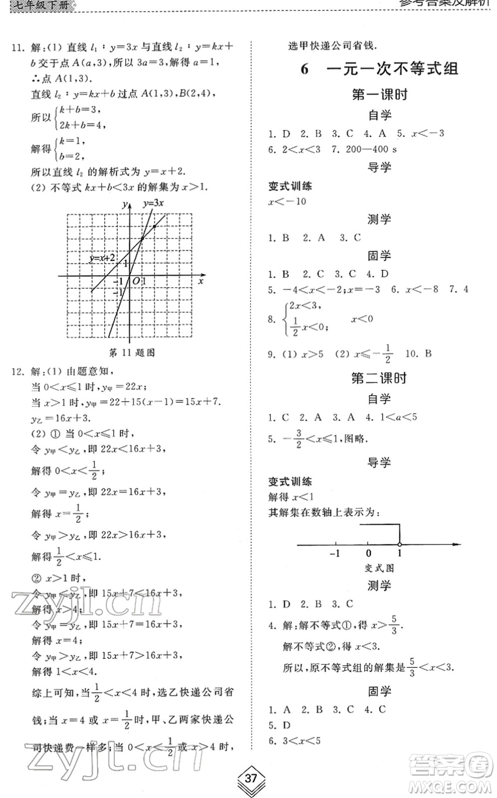 山東人民出版社2022綜合能力訓(xùn)練七年級(jí)數(shù)學(xué)下冊(cè)魯教版五四學(xué)制答案