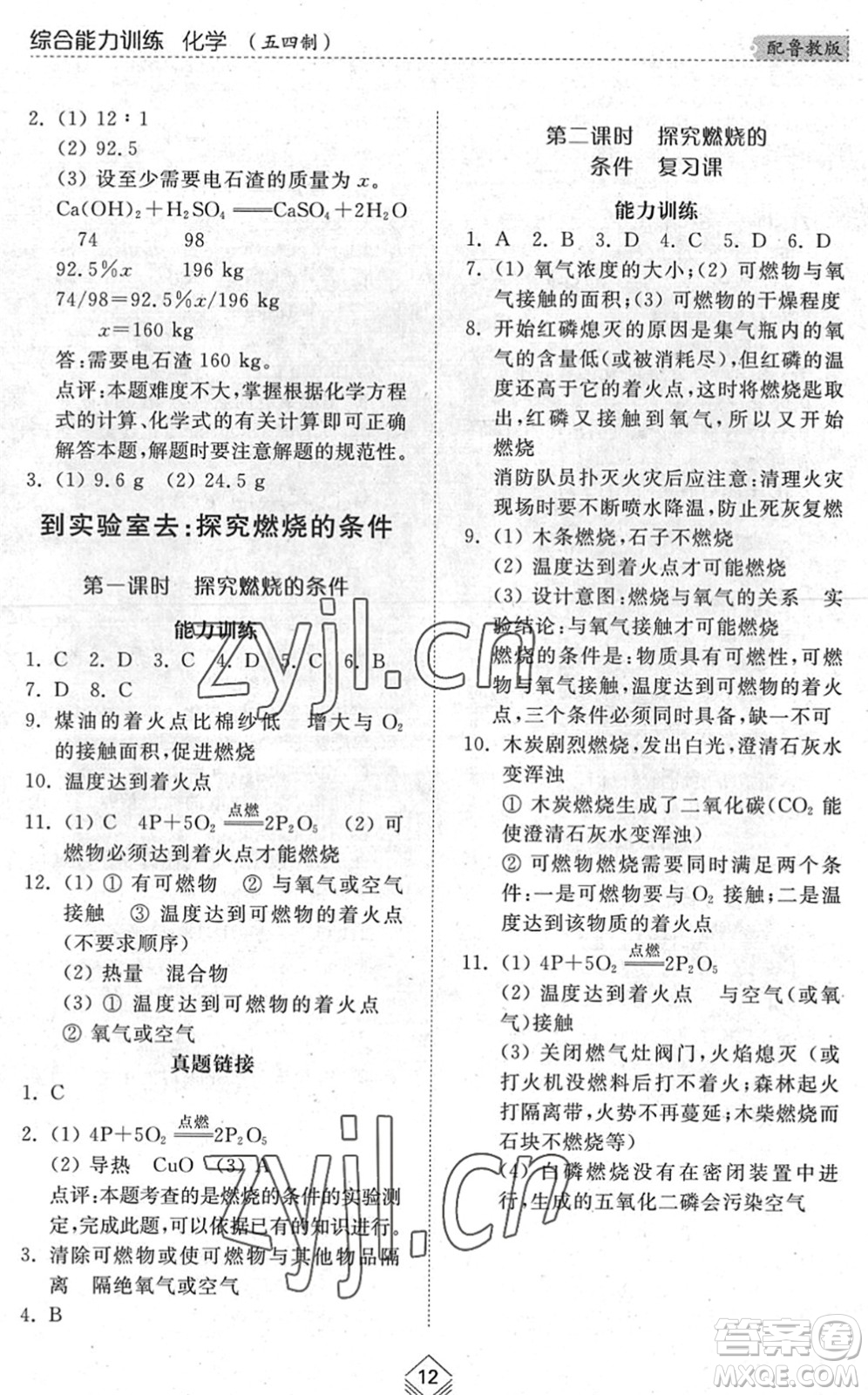 山東人民出版社2022綜合能力訓(xùn)練八年級(jí)化學(xué)下冊(cè)魯教版五四學(xué)制答案