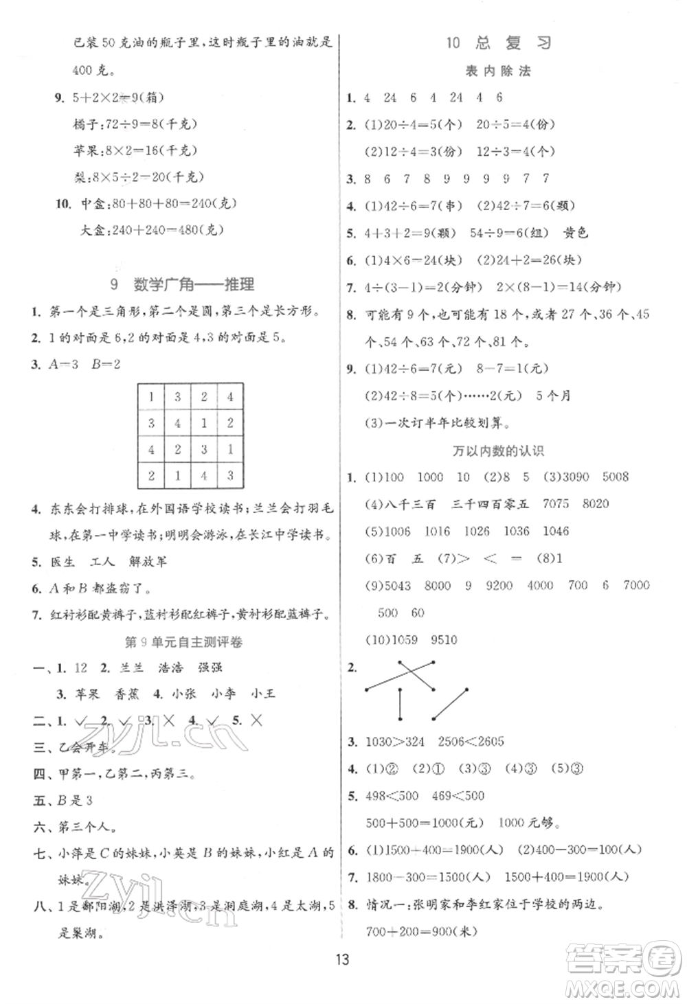 江蘇人民出版社2022實驗班提優(yōu)訓練二年級下冊數(shù)學人教版參考答案