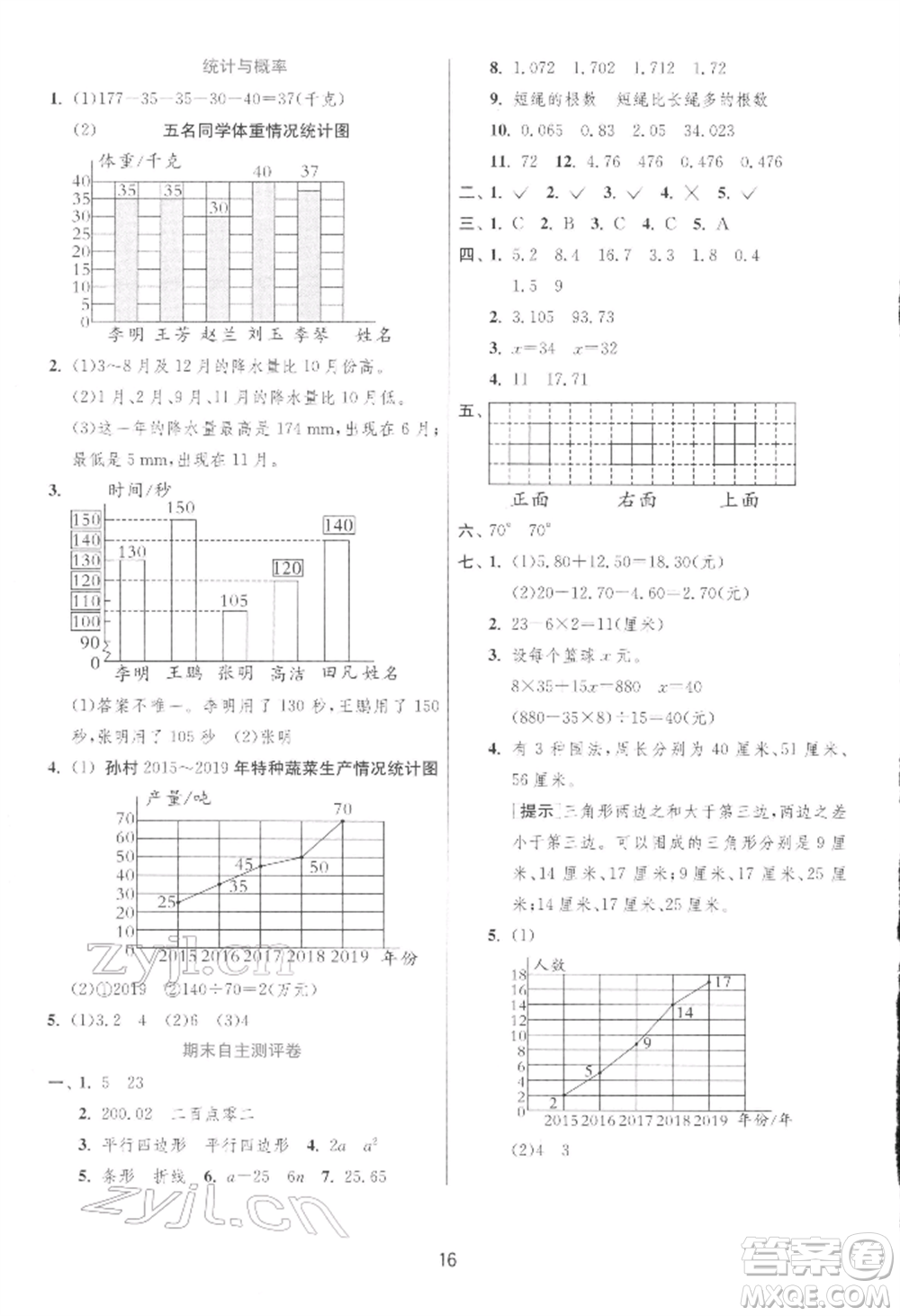 江蘇人民出版社2022實驗班提優(yōu)訓練四年級下冊數(shù)學北師大版參考答案