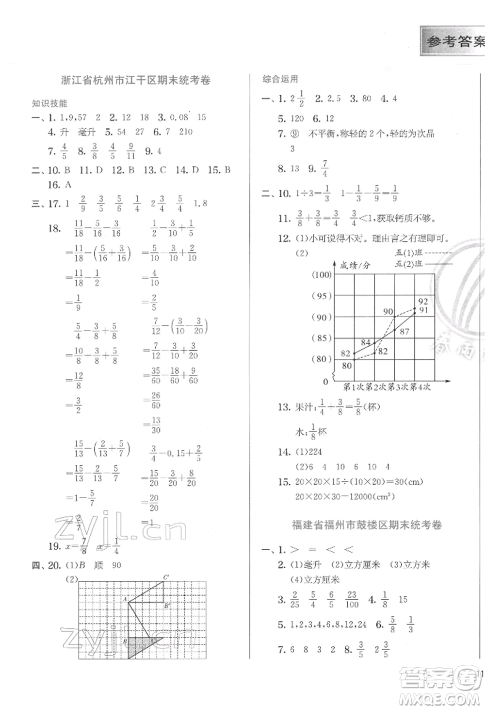 江蘇人民出版社2022實(shí)驗(yàn)班提優(yōu)訓(xùn)練五年級(jí)下冊(cè)數(shù)學(xué)人教版參考答案