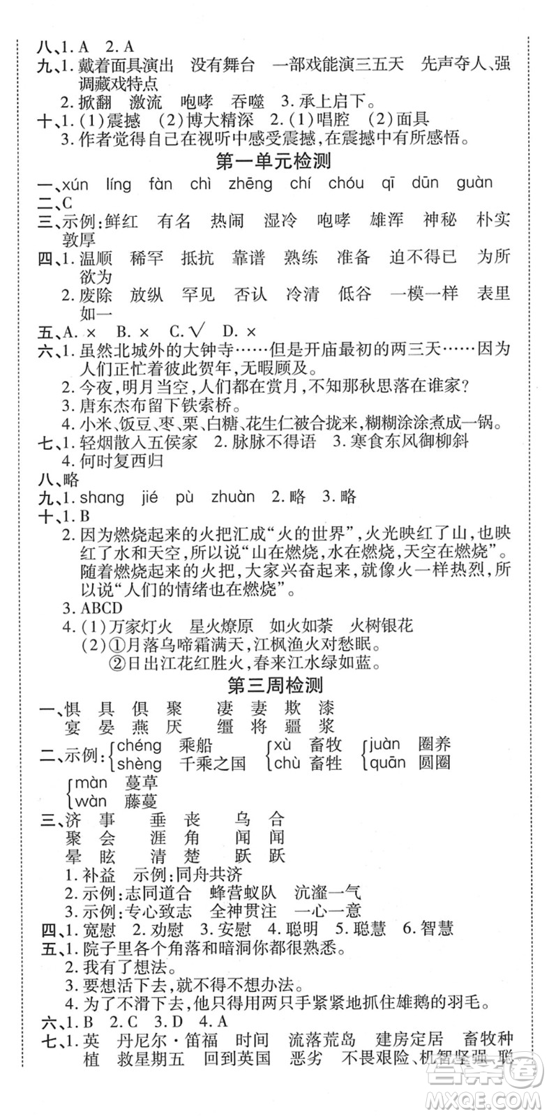 中州古籍出版社2022全能練考卷六年級(jí)語文下冊RJ人教版答案