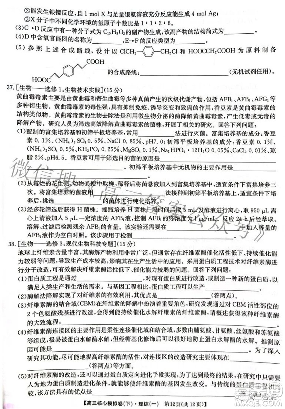 九師聯(lián)盟2021-2022學(xué)年高三核心模擬卷下一理科綜合試題及答案