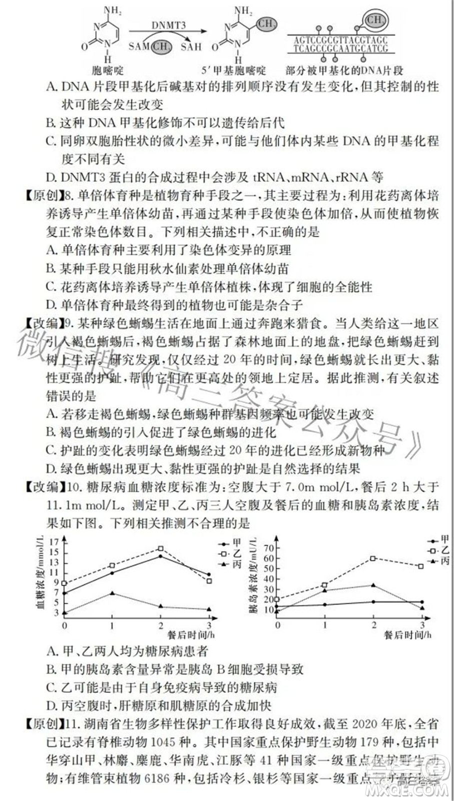 2022屆高三湖南四大名校名師團(tuán)隊(duì)周模卷1生物試題及答案