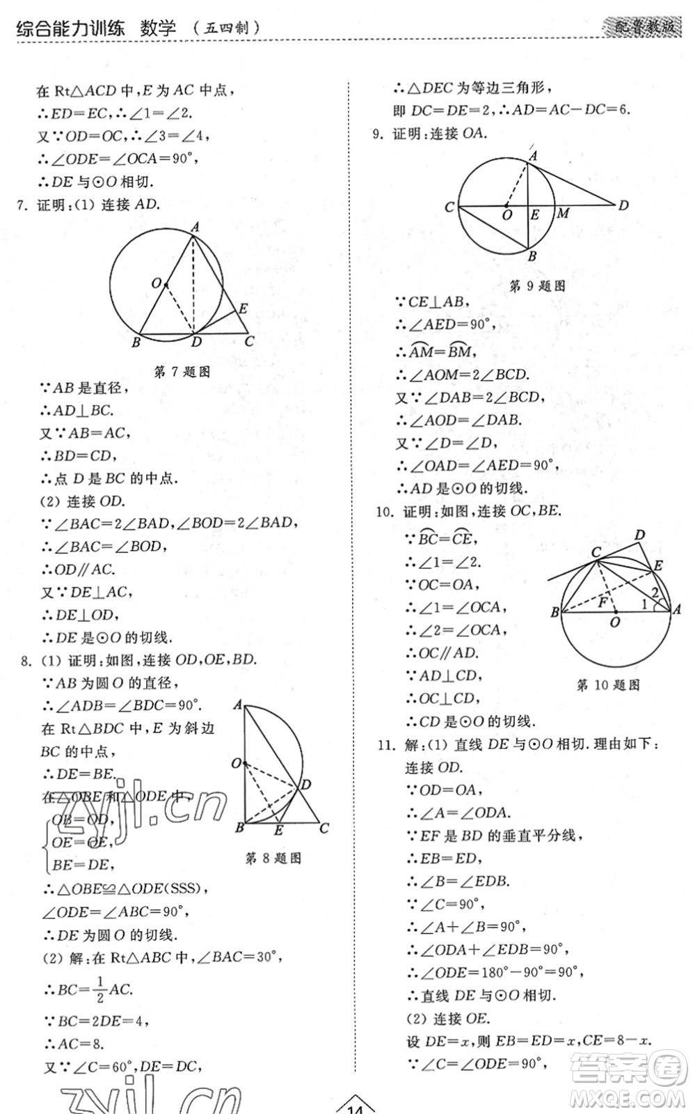 山東人民出版社2022綜合能力訓(xùn)練九年級數(shù)學(xué)全一冊(2)魯教版五四學(xué)制答案