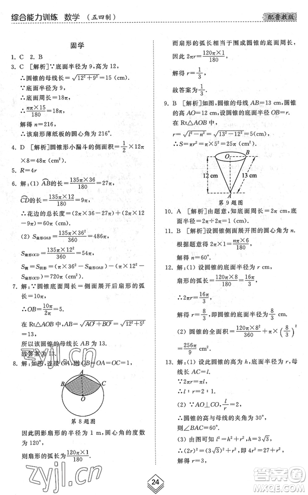 山東人民出版社2022綜合能力訓(xùn)練九年級數(shù)學(xué)全一冊(2)魯教版五四學(xué)制答案