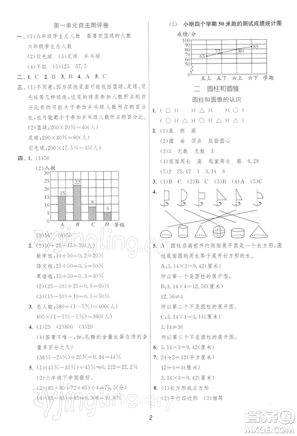 江蘇人民出版社2022實(shí)驗(yàn)班提優(yōu)訓(xùn)練六年級(jí)下冊(cè)數(shù)學(xué)蘇教版江蘇專版參考答案