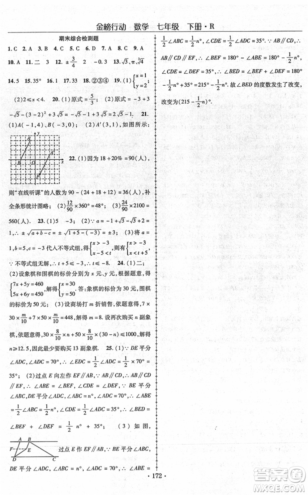 云南美術(shù)出版社2022金榜行動(dòng)課時(shí)導(dǎo)學(xué)案七年級(jí)數(shù)學(xué)下冊(cè)R人教版答案