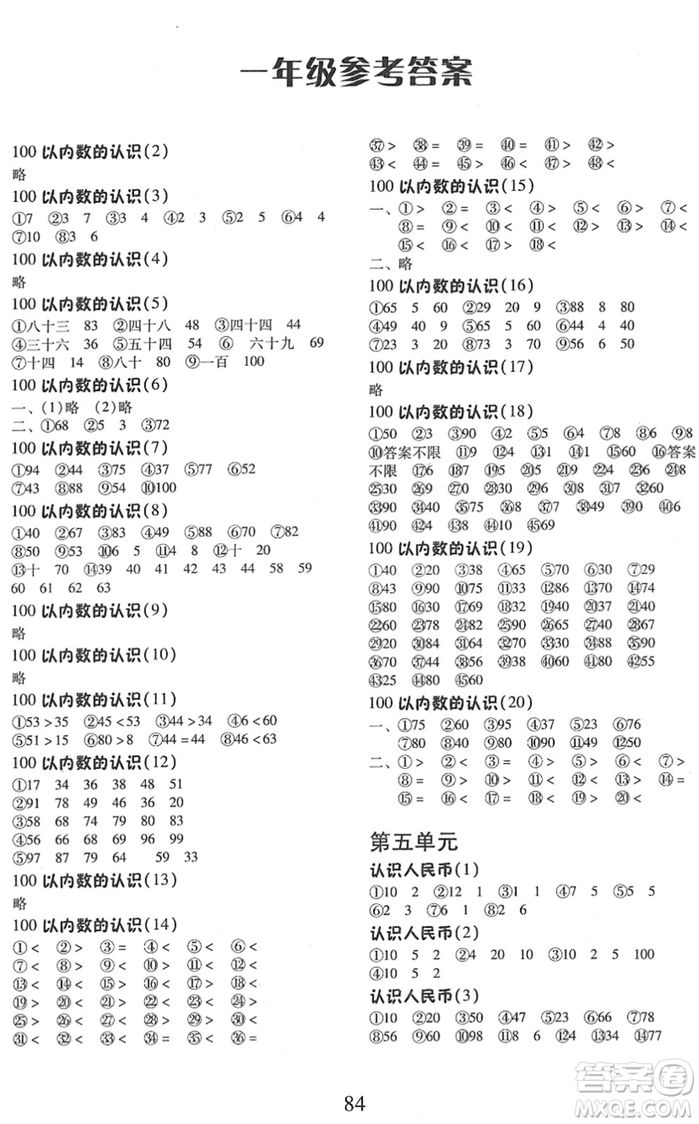 云南美術(shù)出版社2022每日10分鐘口算心算速算天天練一年級數(shù)學(xué)下冊RJ人教版答案