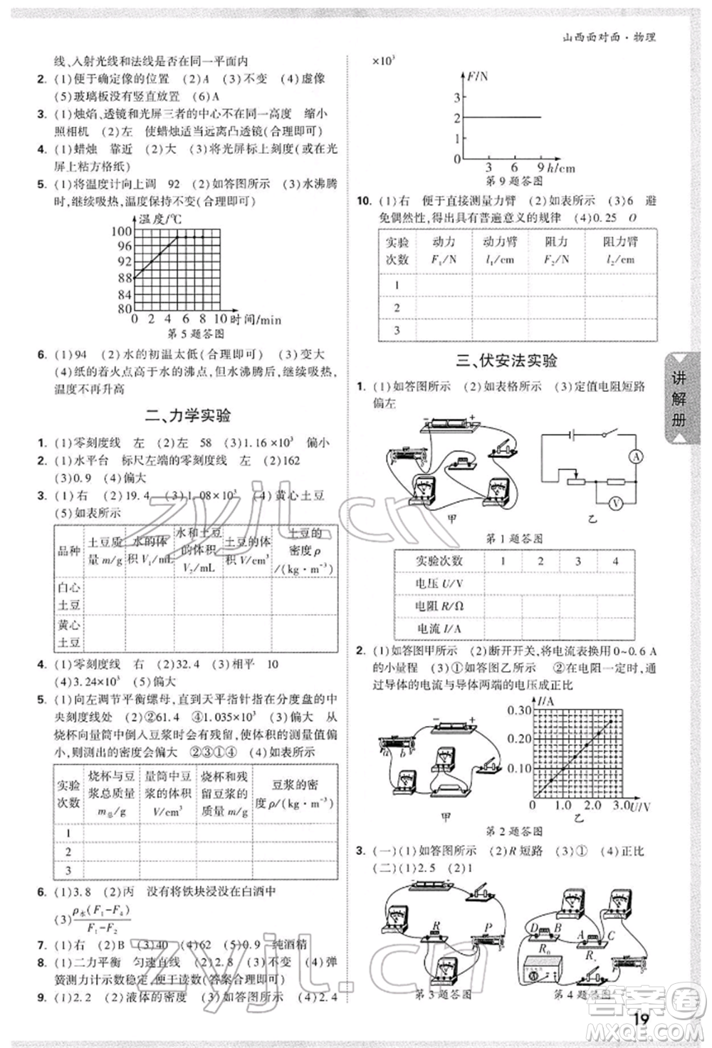 新疆青少年出版社2022中考面對面九年級物理通用版山西專版參考答案