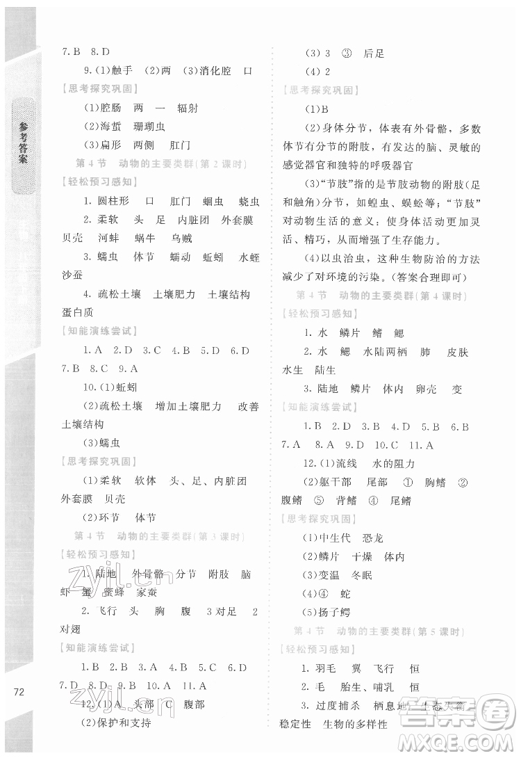 北京師范大學(xué)出版社2022課內(nèi)課外直通車生物八年級下冊北師大版福建專版答案