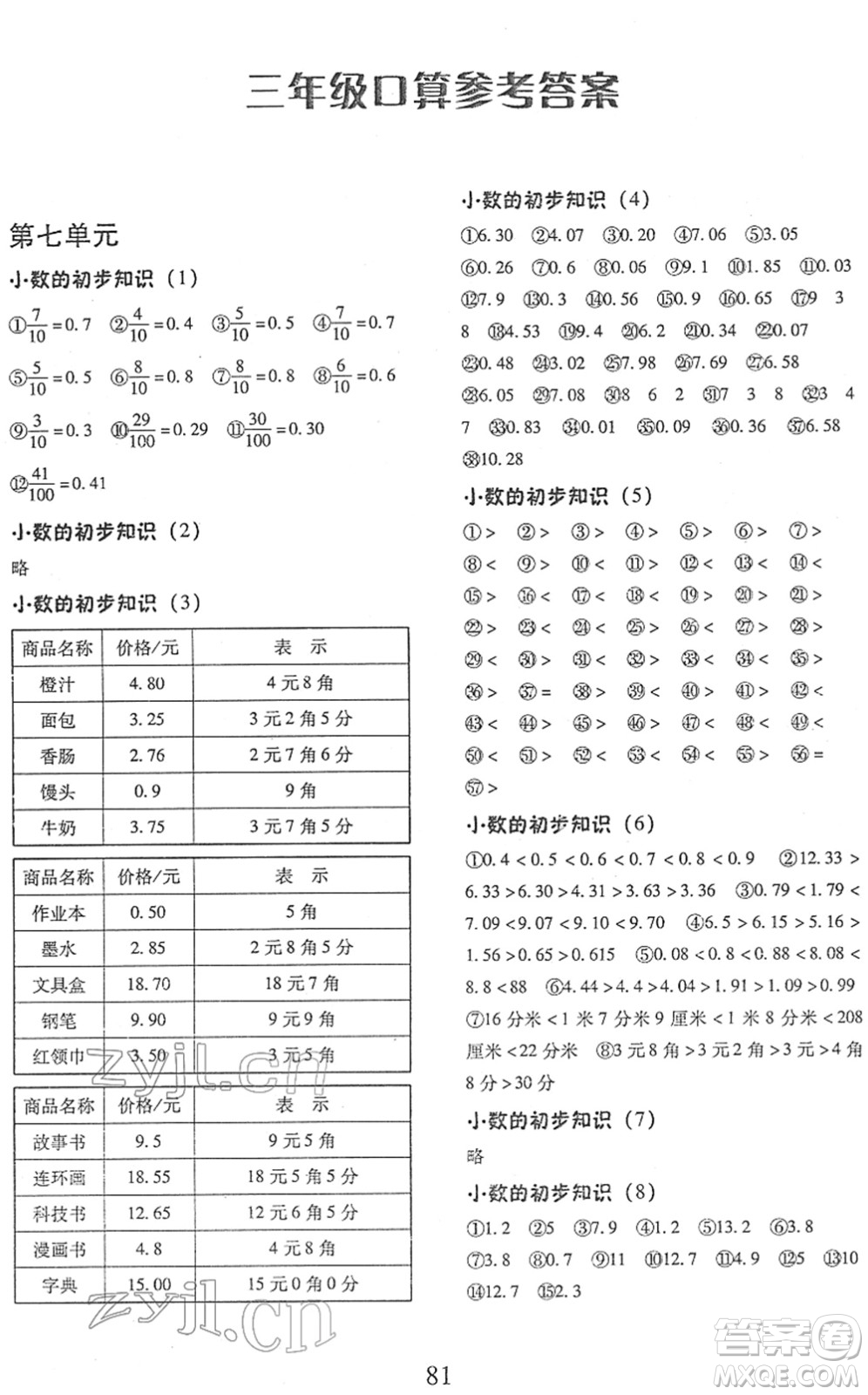 云南美術(shù)出版社2022每日10分鐘口算心算速算天天練三年級(jí)數(shù)學(xué)下冊(cè)RJ人教版答案