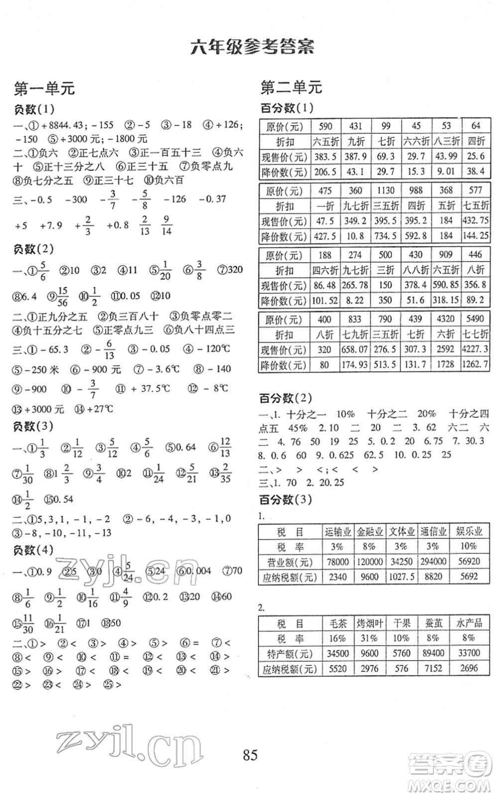 云南美術(shù)出版社2022每日10分鐘口算心算速算天天練六年級(jí)數(shù)學(xué)下冊(cè)RJ人教版答案