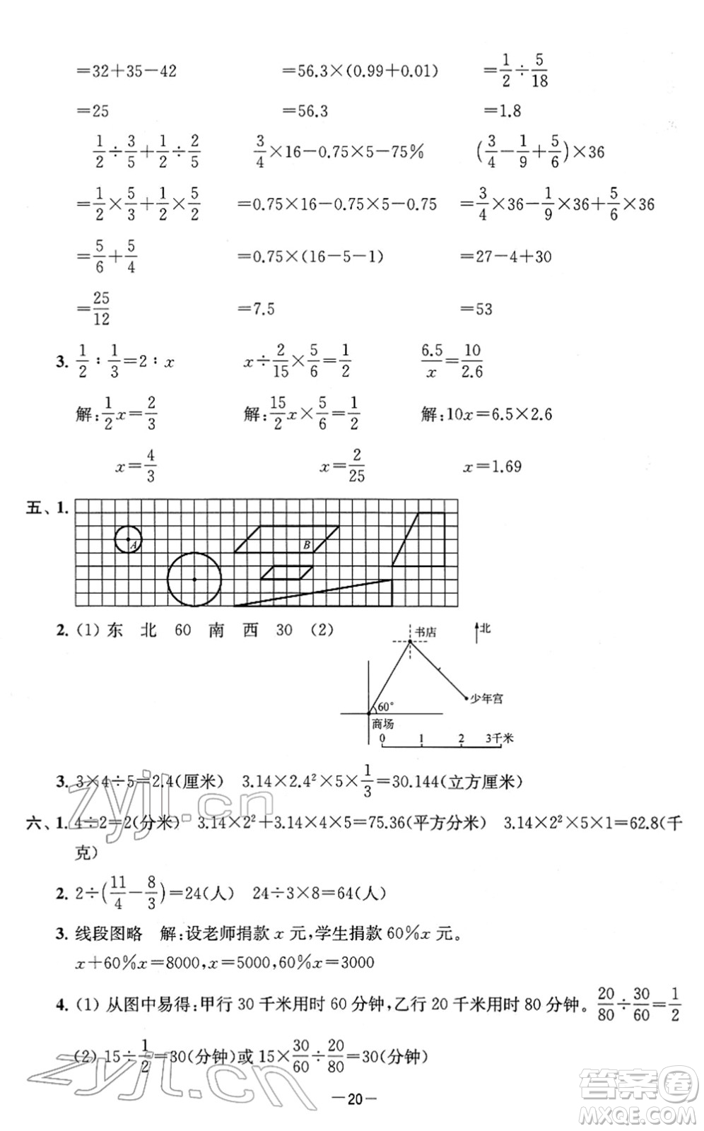 江蘇人民出版社2022名校起航全能檢測卷六年級數(shù)學(xué)下冊蘇教版答案