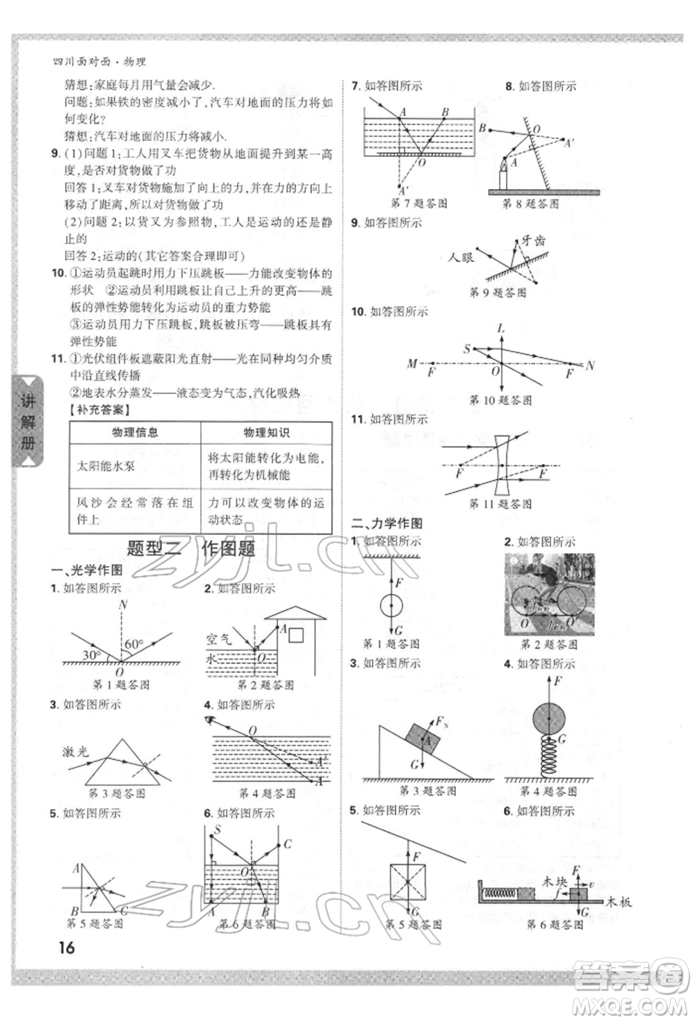 新疆青少年出版社2022中考面對(duì)面九年級(jí)物理通用版四川專(zhuān)版參考答案