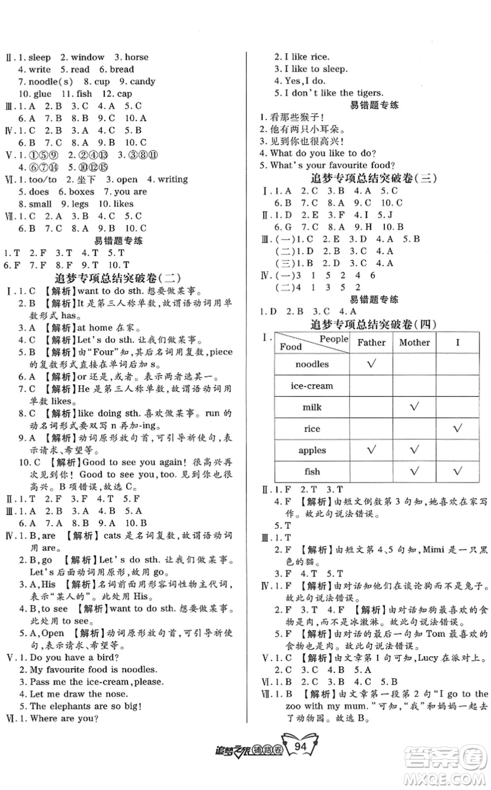 天津科學(xué)技術(shù)出版社2022追夢(mèng)之旅鋪路卷三年級(jí)英語下冊(cè)LX魯湘版河南專版答案