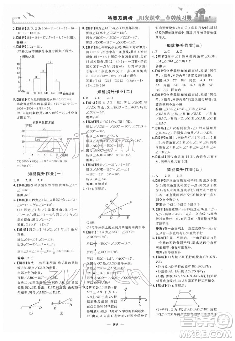 人民教育出版社2022陽光課堂金牌練習(xí)冊(cè)數(shù)學(xué)七年級(jí)下冊(cè)人教版答案