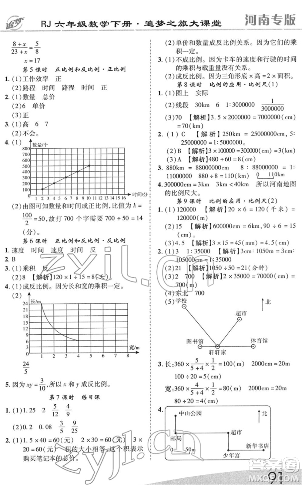 天津科學(xué)技術(shù)出版社2022追夢之旅大課堂六年級數(shù)學(xué)下冊RJ人教版河南專版答案