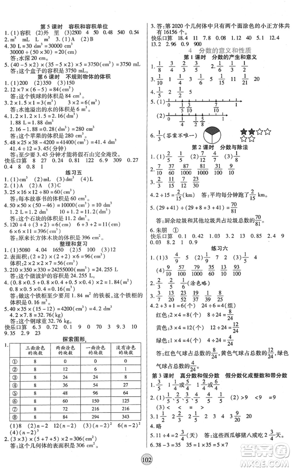 天津科學(xué)技術(shù)出版社2022云頂課堂五年級數(shù)學(xué)下冊RJ人教版答案