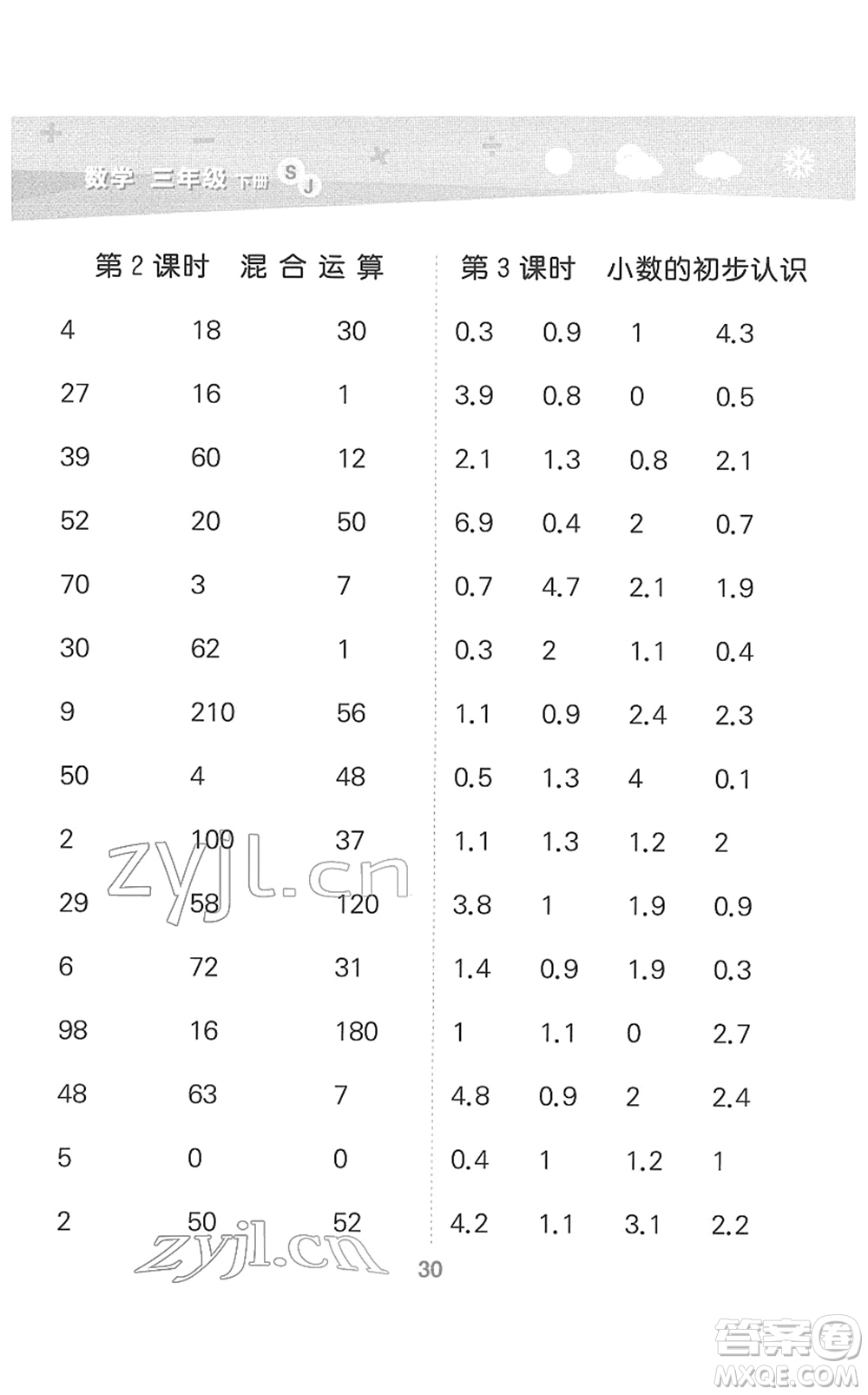 地質(zhì)出版社2022小學(xué)口算大通關(guān)三年級數(shù)學(xué)下冊SJ蘇教版答案