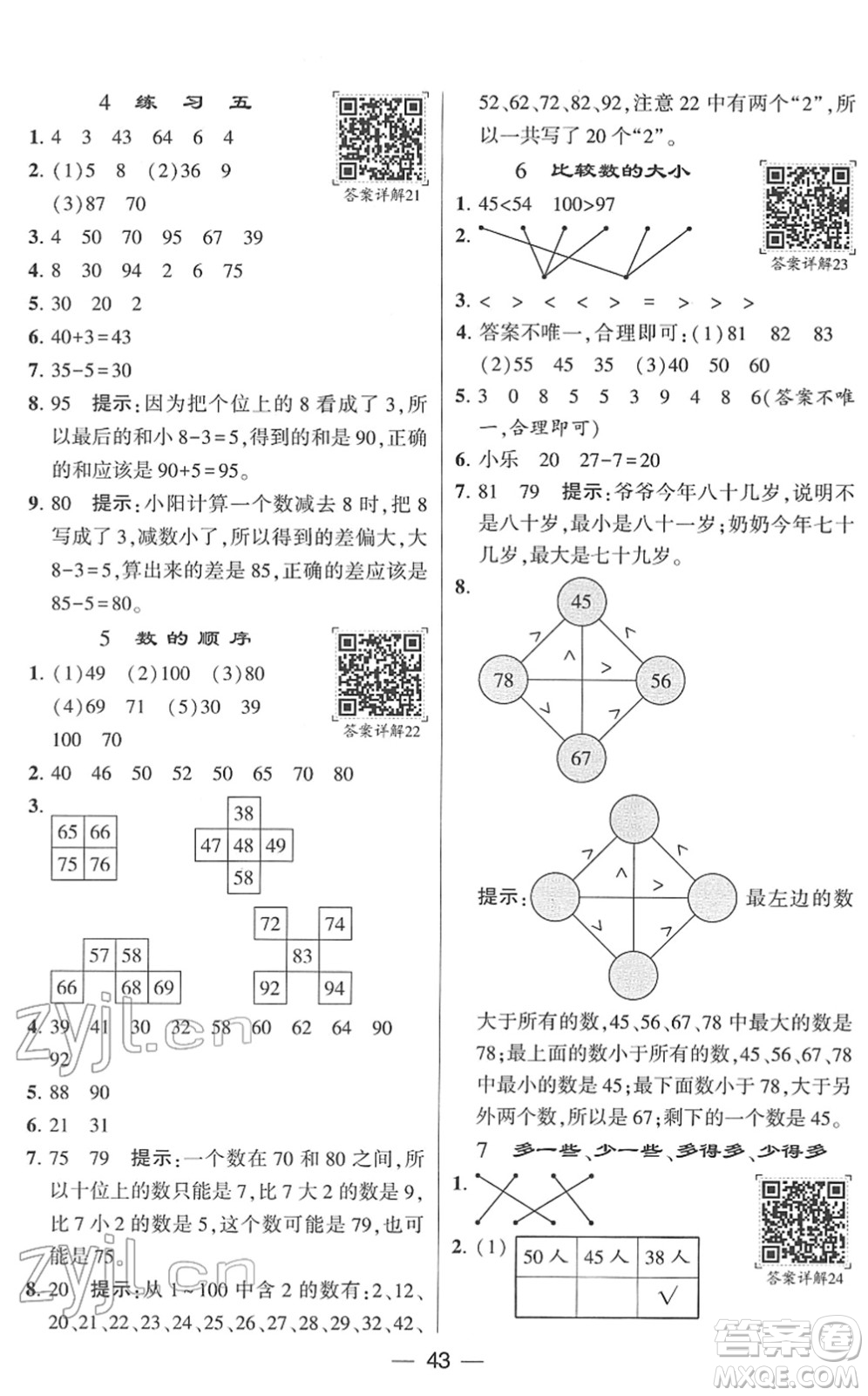 河海大學(xué)出版社2022學(xué)霸棒棒堂同步提優(yōu)一年級(jí)數(shù)學(xué)下冊(cè)SJ蘇教版答案