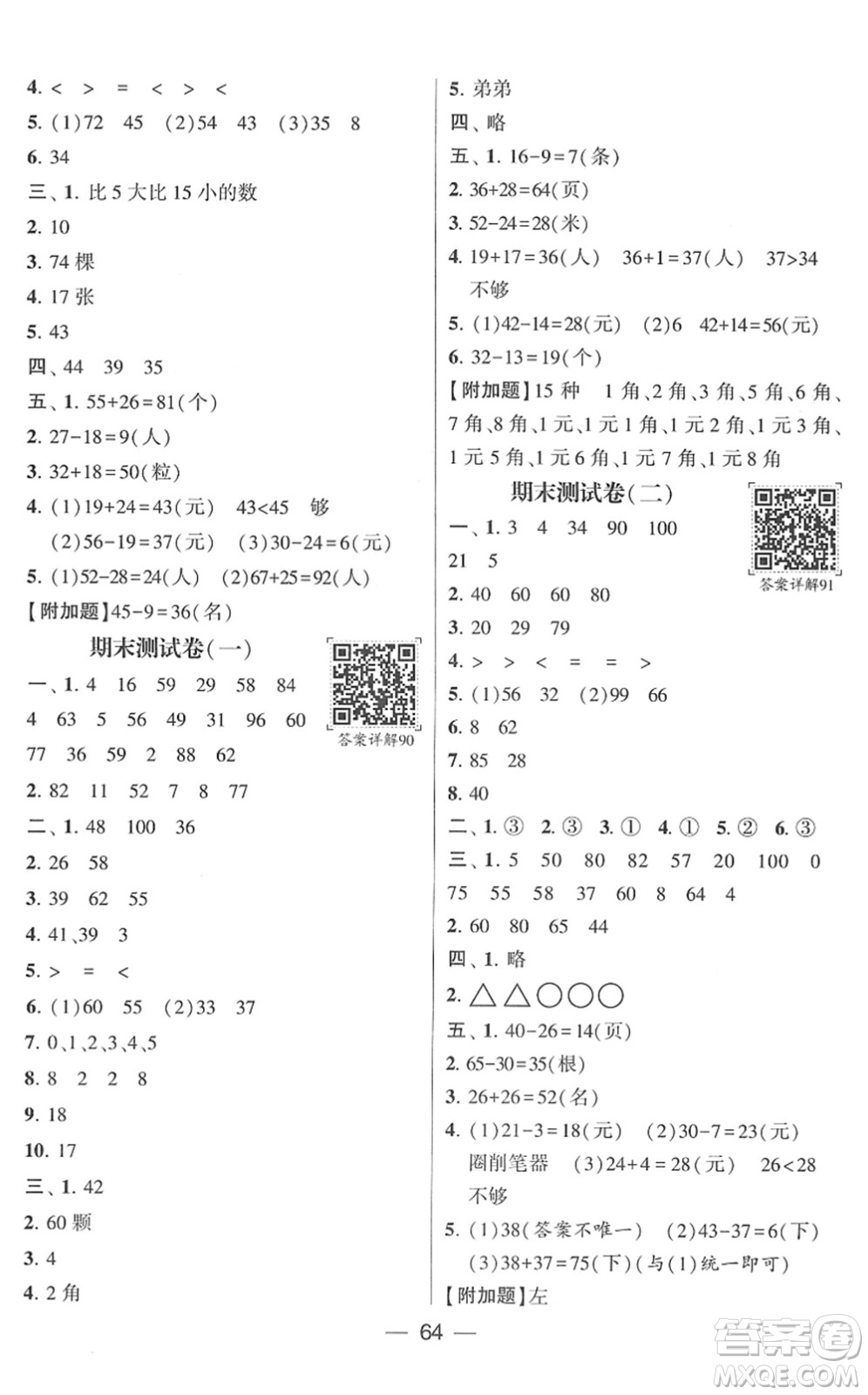 河海大學(xué)出版社2022學(xué)霸棒棒堂同步提優(yōu)一年級(jí)數(shù)學(xué)下冊(cè)SJ蘇教版答案