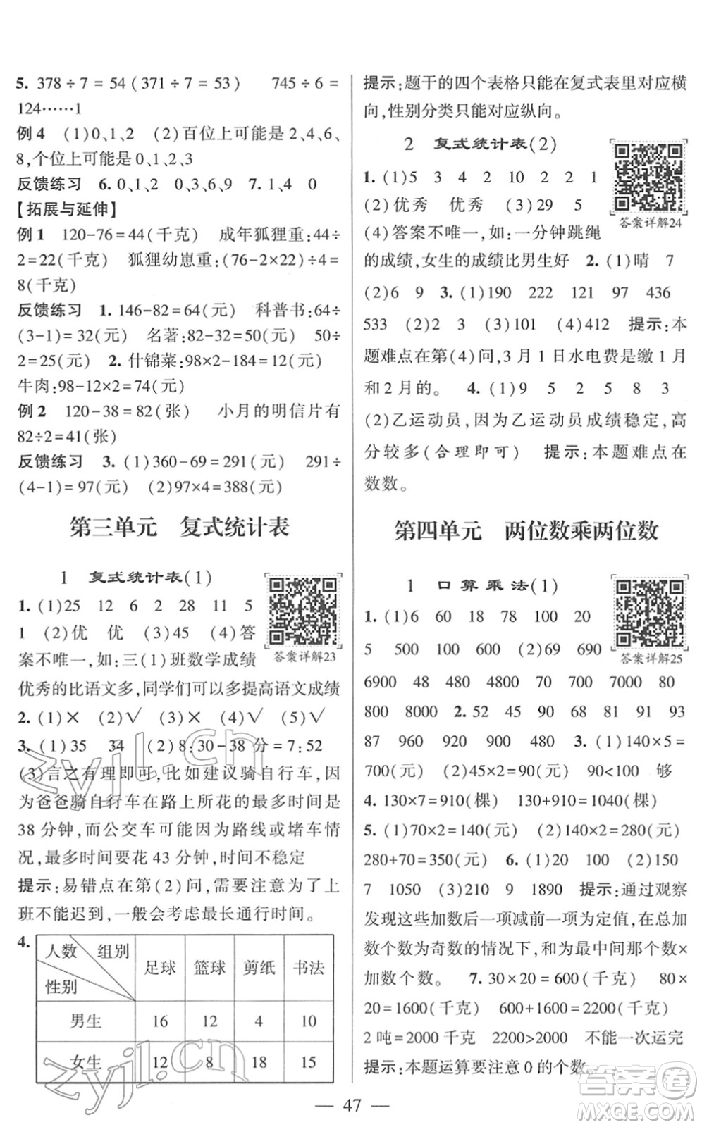 河海大學出版社2022學霸棒棒堂同步提優(yōu)三年級數(shù)學下冊RJ人教版答案