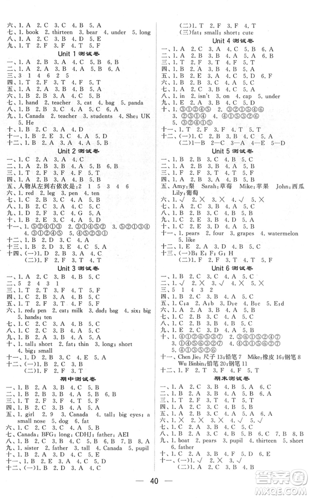 河海大學(xué)出版社2022學(xué)霸棒棒堂同步提優(yōu)三年級(jí)英語(yǔ)下冊(cè)RJ人教版答案